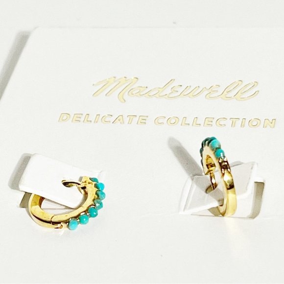 NWT Madewell 14K over Sterling Silver Hoop Earrings with Turquoise Stones - Picture 2 of 3